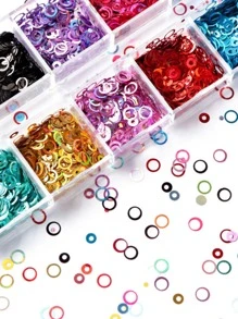 1box Ultra-Thin Holographic Round Sequins Colorful Mixed Size Nail Glitter Laser Hollow Circle Paillette Set For Nail Art Decorations - Multicolor - View 4