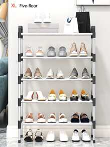 1pc Stainless Steel Shoe Storage Rack, Classic Shoe Shelf Organizer And Storage For Floor - Black - View 6