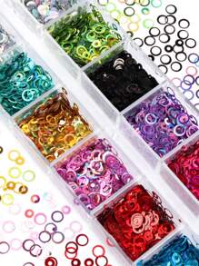 1box Ultra-Thin Holographic Round Sequins Colorful Mixed Size Nail Glitter Laser Hollow Circle Paillette Set For Nail Art Decorations - Multicolor - View 5