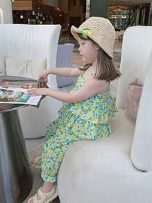 Toddler Girls Allover Print Ruffle Trim Cami Top & Trousers - Green - View 3