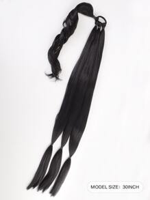 長款編織馬尾辮延長辮30寸黑色圍裹式接髮馬尾自然柔軟合成纖維發片適合女士