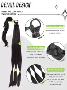 長款編織馬尾辮延長辮30寸黑色圍裹式接髮馬尾自然柔軟合成纖維發片適合女士