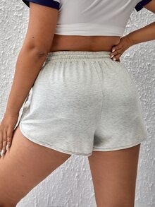 SHEIN EZwear 大碼字母圖案腰部抽繩短褲 - 淺灰色 - 查看 2