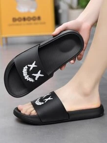 Cool Black Slide Shoes For Men, Cartoon Pattern Single Band EVA Slippers - Black - View 4