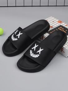 Cool Black Slide Shoes For Men, Cartoon Pattern Single Band EVA Slippers - Black - View 5
