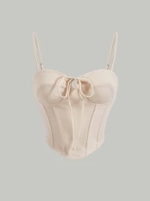 SHEIN MOD 前繫帶弧形下擺吊帶上衣 - 杏色 - 查看 1