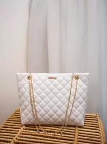 女士时尚托特包，绗缝大容量链条托特包，百搭女士手提包，简约风格单肩托特包