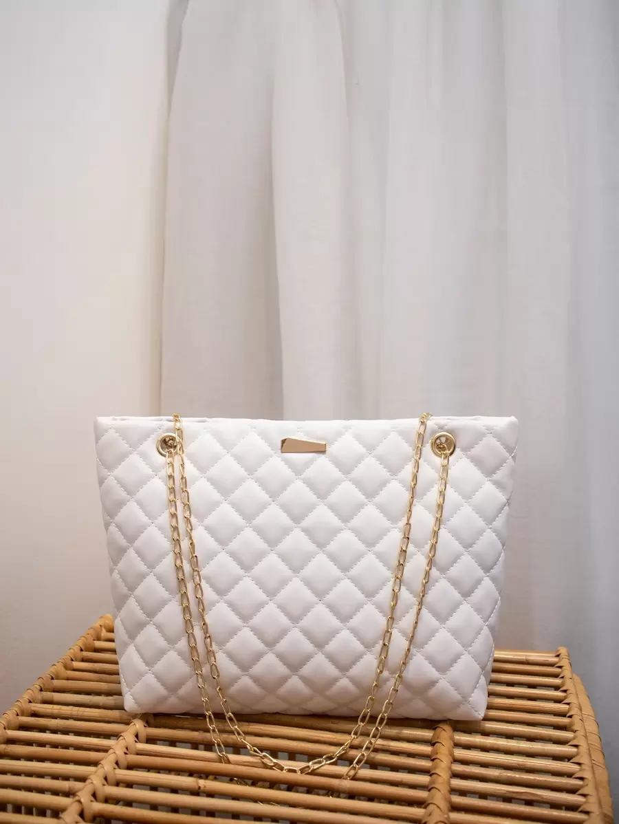 女士时尚托特包，绗缝大容量链条托特包，百搭女士手提包，简约风格单肩托特包