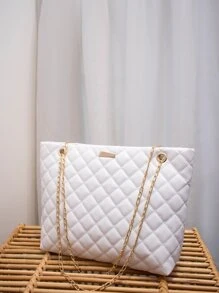 女士时尚托特包，绗缝大容量链条托特包，百搭女士手提包，简约风格单肩托特包