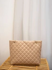 Women's Fashion Tote Bag, Quilted Large Capacity Chain Tote Bag, Versatile Ladies Handbag, Minimalist Style Shoulder Tote Bag - Khaki - View 4