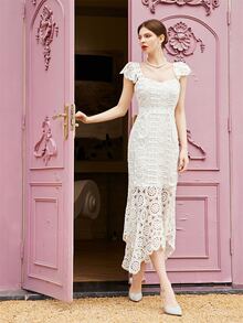 Sweetheart Neck Ruffle Trim Lace Dress