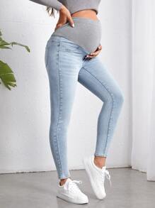SHEIN 孕婦高腰緊身牛仔褲 - 淺色水洗藍 - 查看 1