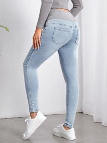 SHEIN 孕婦高腰緊身牛仔褲 - 淺色水洗藍 - 查看 2