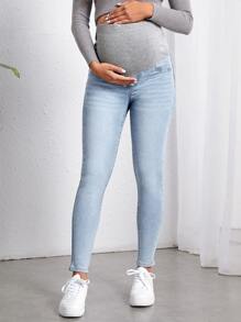 SHEIN 孕婦高腰緊身牛仔褲 - 淺色水洗藍 - 查看 3