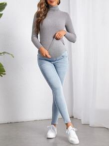 SHEIN 孕婦高腰緊身牛仔褲 - 淺色水洗藍 - 查看 5