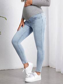 SHEIN 孕婦高腰緊身牛仔褲 - 淺色水洗藍 - 查看 6