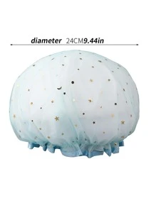 1入組PE浴帽星形圖案雙層防水浴室浴帽 - 藍色 - 查看 2