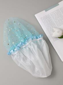 1入組PE浴帽星形圖案雙層防水浴室浴帽 - 藍色 - 查看 3