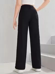 SHEIN 青少年女孩破洞直筒牛仔褲 - 黑色 - 查看 2