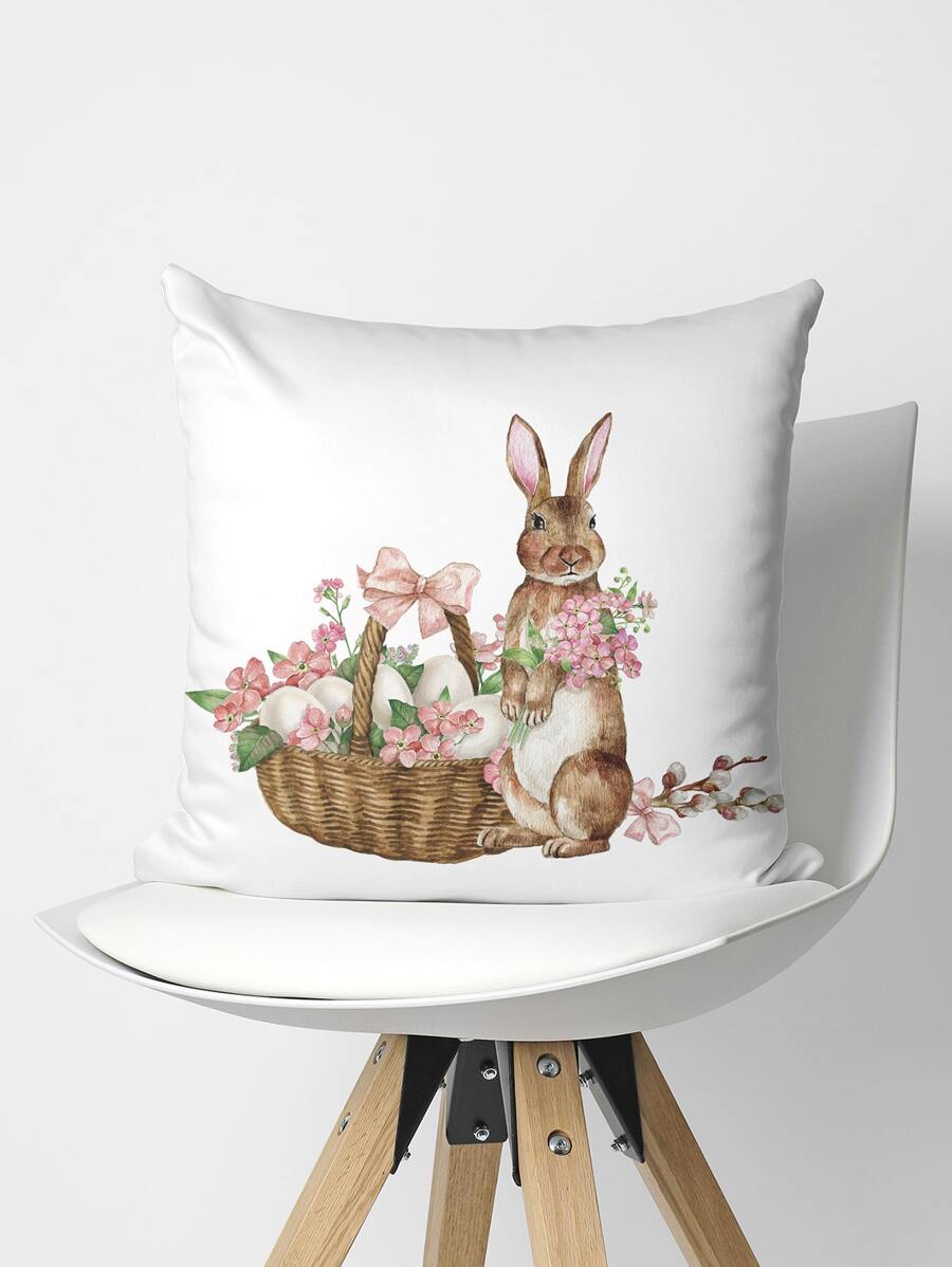 1 Thỏ & Họa Tiết Hoa Trang Trí Ném Gối, Vải Dễ Thương Đệm Cho Phòng Khách, Trang Trí Nhà Cửa - Nhiều màu - Xem 1