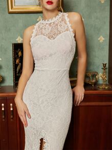 Mermaid Hem Lace Wedding Dress - White - View 3