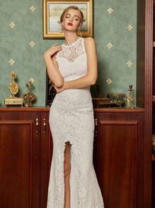 Mermaid Hem Lace Wedding Dress - White - View 4