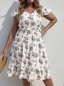 SHEIN Clasi Vestido con estampado floral bajo con fruncido - Blanco - Ver 3