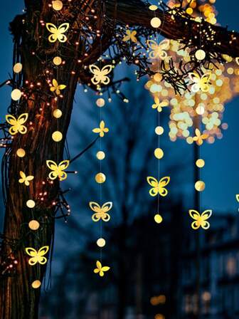 1入組3M紙花環創意金屬圓盤和蝴蝶裝飾懸掛彩旗花環適合派對