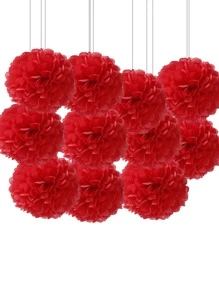 18入組/套紙巾紙絨球婚禮派對浪漫花朵細節紙花球 - 紅色 - 查看 1