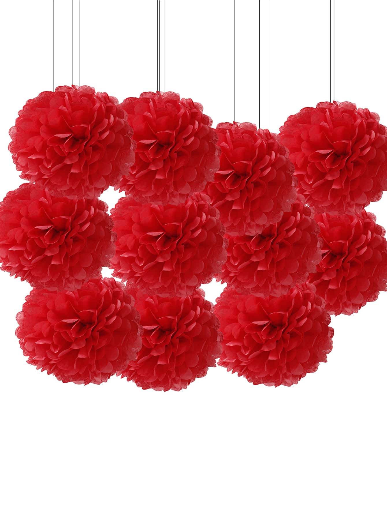 18入組/套紙巾紙絨球婚禮派對浪漫花朵細節紙花球 - 紅色 - 查看 1