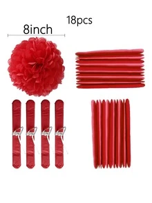 18入組/套紙巾紙絨球婚禮派對浪漫花朵細節紙花球 - 紅色 - 查看 6