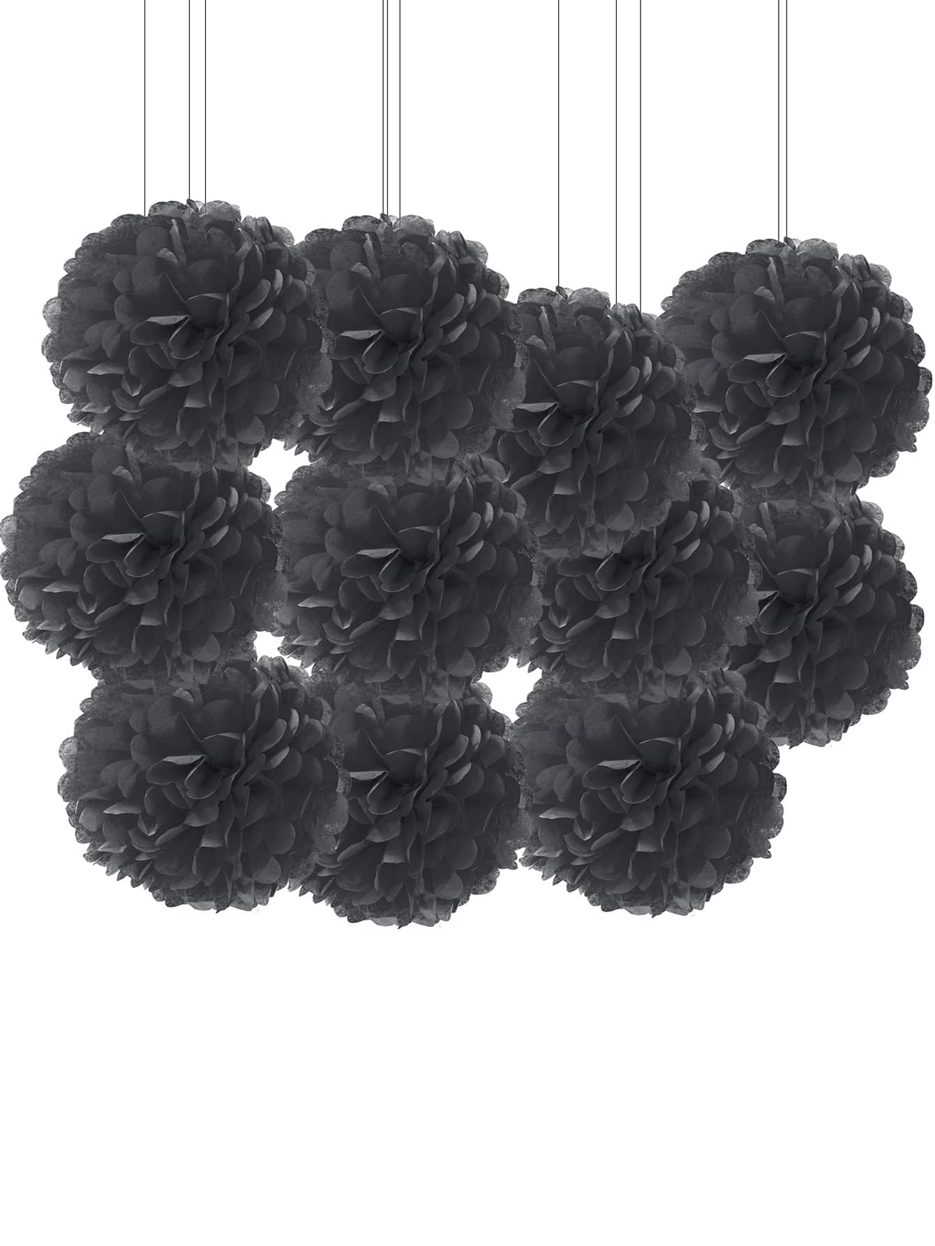 18入組/套純色紙燈籠派對用創意黑色懸掛紙巾絨球裝飾 - 黑色 - 查看 1