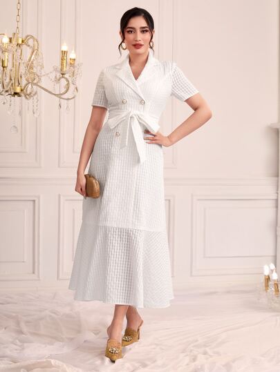 Modelyn Lapel Collar Belted Dress
