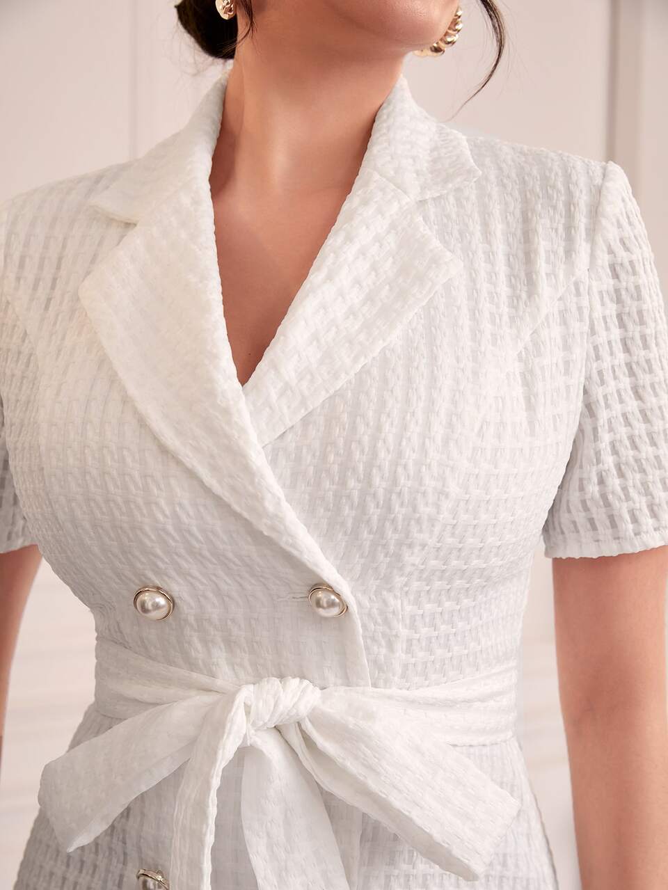 Lapel Collar Belted Dress