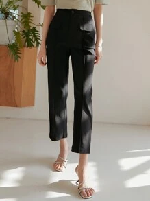 DAZY 素色九分直筒褲 - 黑色 - 查看 7
