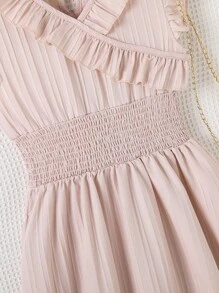 SHEIN Chicas adolescentes Vestido ribete con fruncido con mariposa de manga con volante de cintura fruncido - Rosa vieja - Ver 3