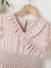 SHEIN Chicas adolescentes Vestido ribete con fruncido con mariposa de manga con volante de cintura fruncido - Rosa vieja - Ver 4