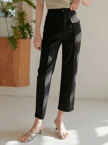 DAZY 素色九分直筒褲 - 黑色 - 查看 4