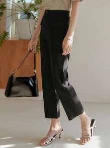 DAZY 素色九分直筒褲 - 黑色 - 查看 5