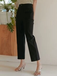 DAZY 素色九分直筒褲 - 黑色 - 查看 6