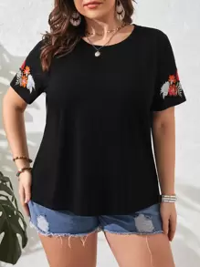 SHEIN LUNE 大碼印花T恤 - 黑色 - 查看 3