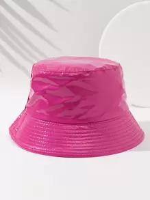 素色兩面可戴亮面漁夫帽 - 玫紅色 - 查看 1