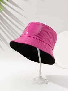 素色兩面可戴亮面漁夫帽 - 玫紅色 - 查看 2