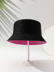 素色兩面可戴亮面漁夫帽 - 玫紅色 - 查看 3