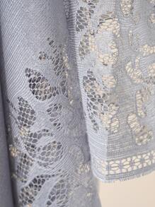 Hollow Out Fringe Hem Shawl - Grey - View 2