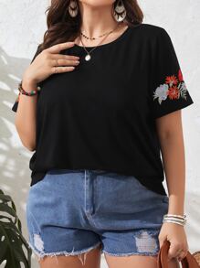 SHEIN LUNE 大碼印花T恤 - 黑色 - 查看 5