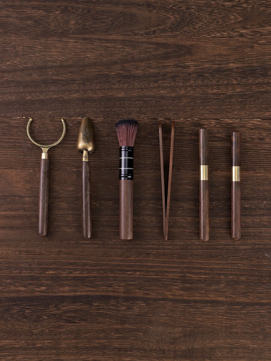 5pcs/set Bamboo Tea Tool Set, Minimalist Brown Tea Tool For Home - Multicolor - View 1