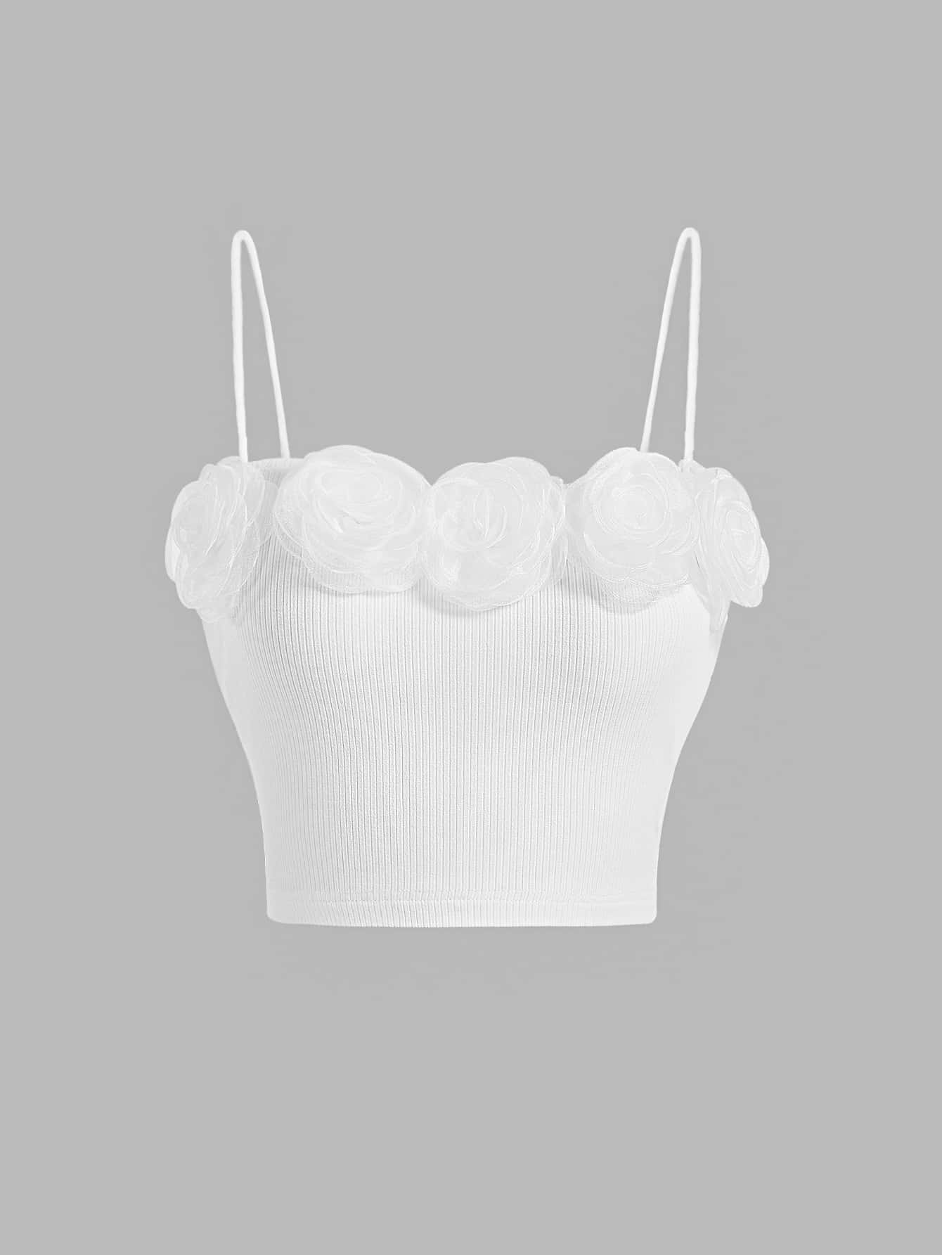 SHEIN MOD Appliques Ribbed Knit Cami Top - White - View 1