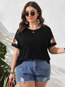 SHEIN LUNE 大碼印花T恤 - 黑色 - 查看 7