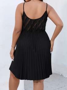 SHEIN Clasi Plus Contrast Mesh Pleated Hem Cami Dress - Black - View 2